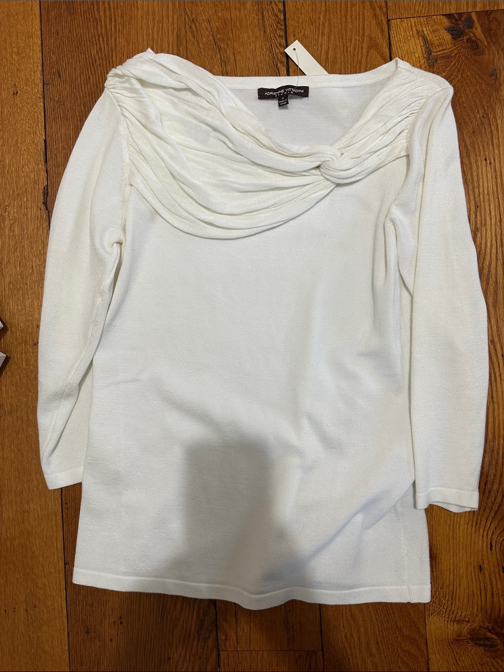 Adrienne Vittadini white draped Neck Knit Top